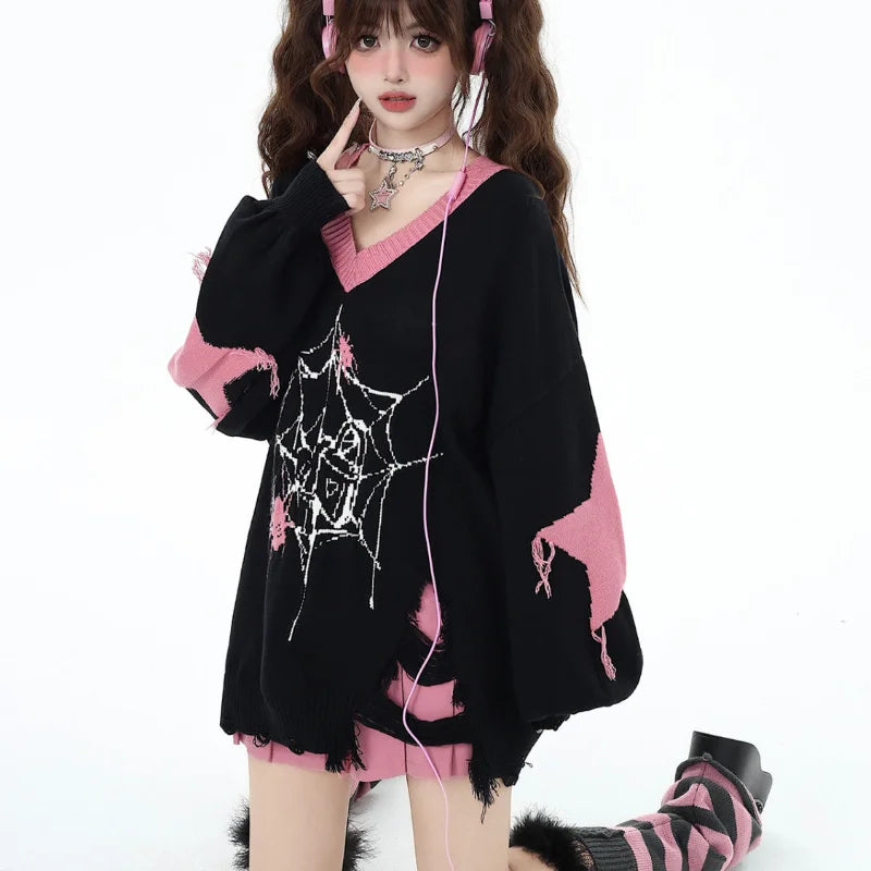Y2K Spider Gothic Knitted Sweater
