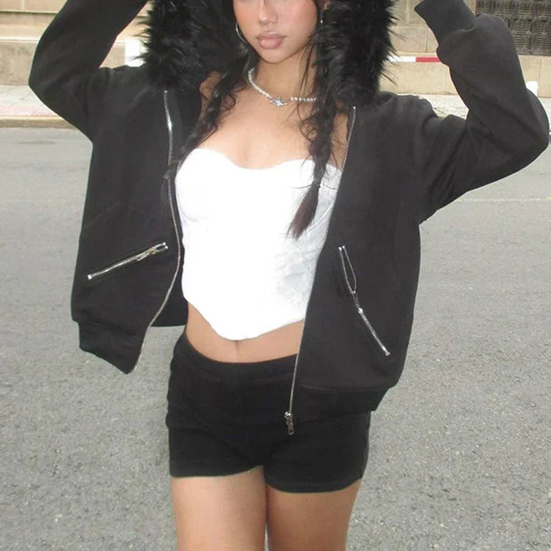 Y2K Fur-Hooded Arctic Jacket