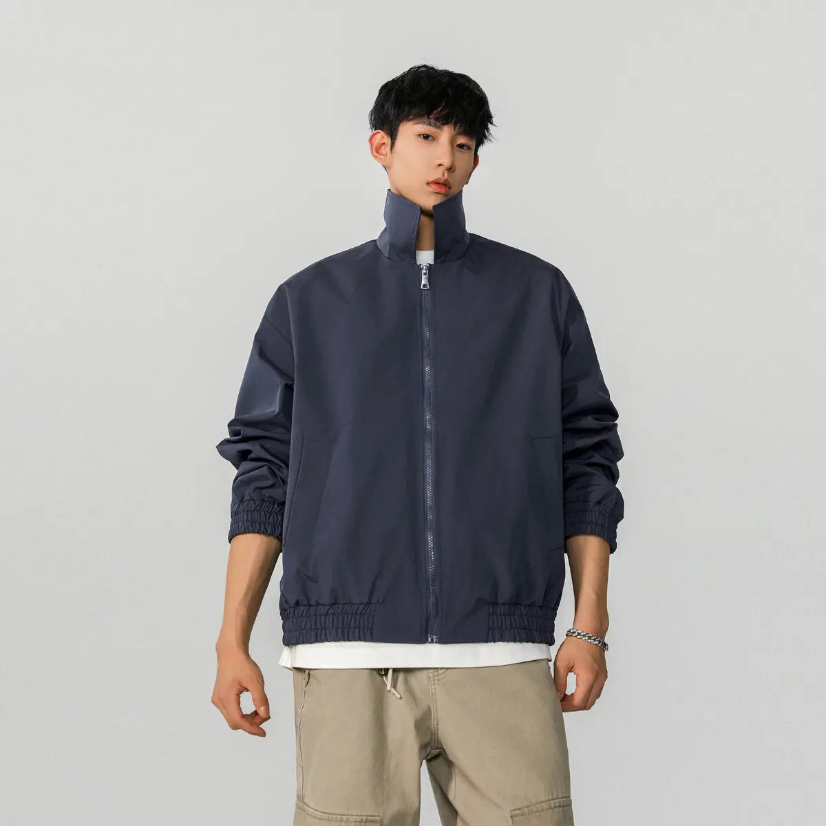 Classic Solid Color Casual Zip-Up Jacket