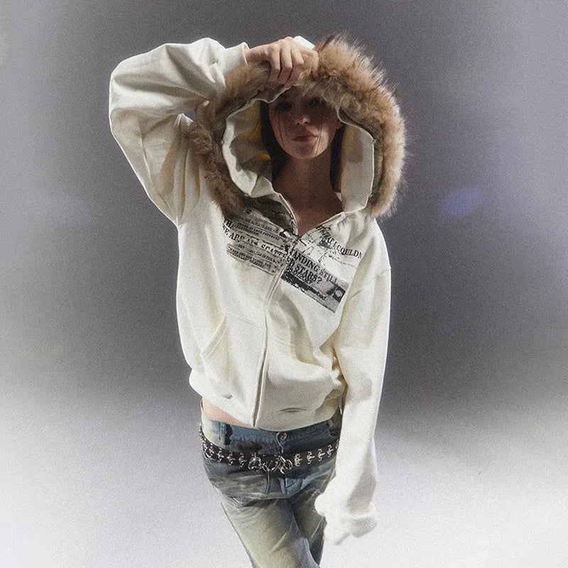 Vintage Grunge Aesthetic Fur Coat Jacket