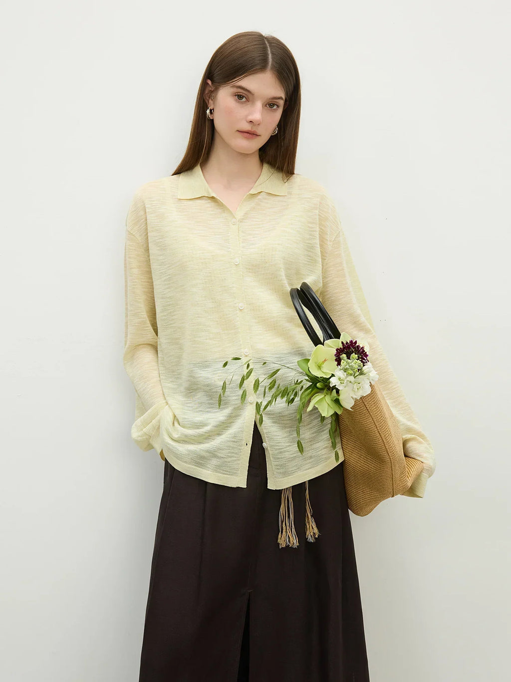 Women Classic Retro Soft Bamboo Linen Knitted Cardigan