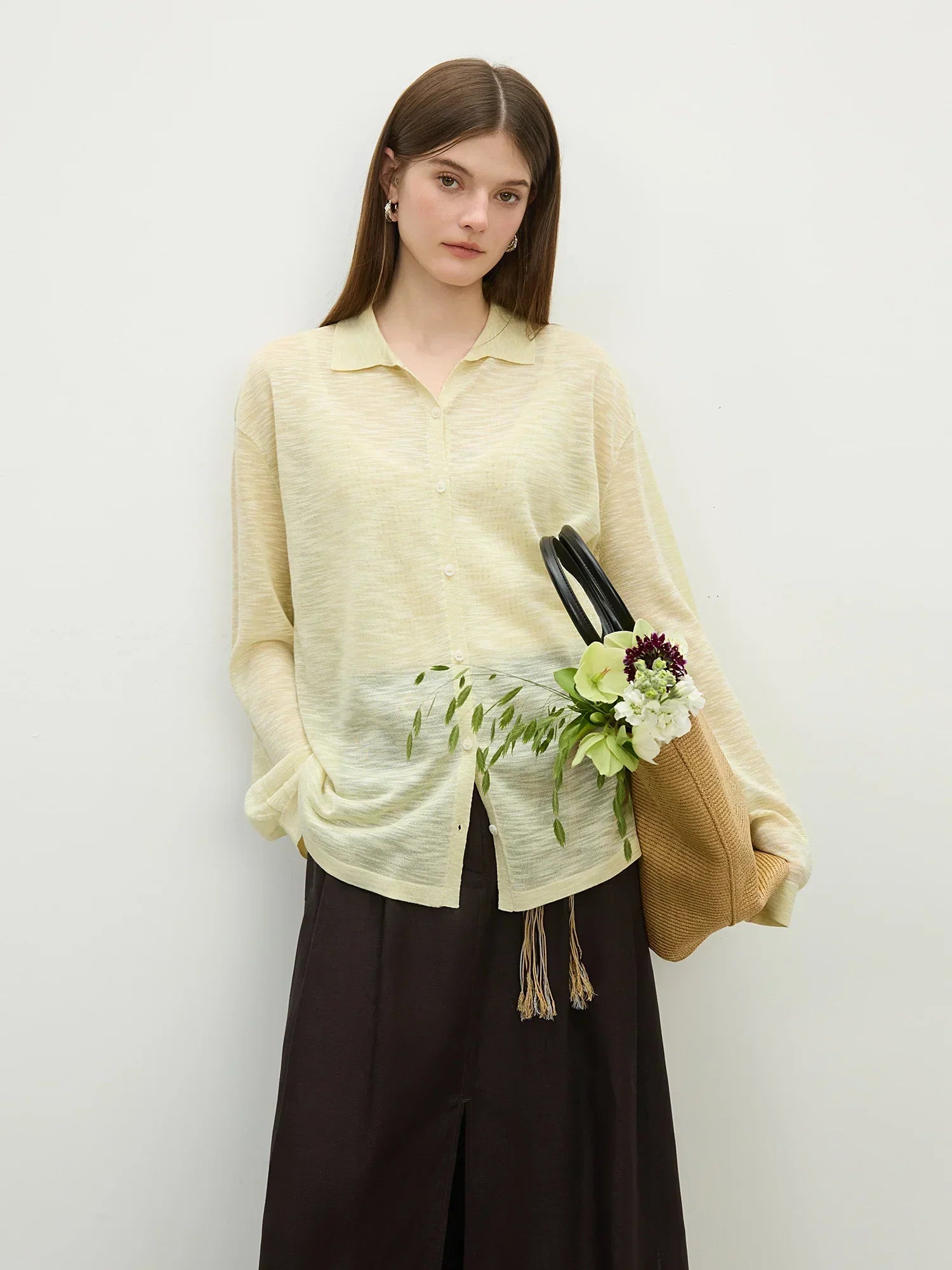 Women Classic Retro Soft Bamboo Linen Knitted Cardigan