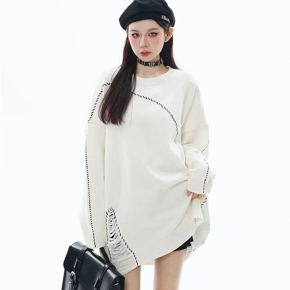Ripped White Stitches Sweater