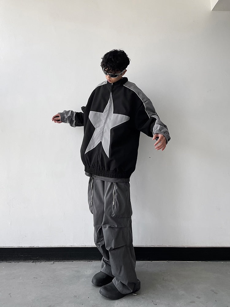 Vintage Star Print Windbreaker Jacket