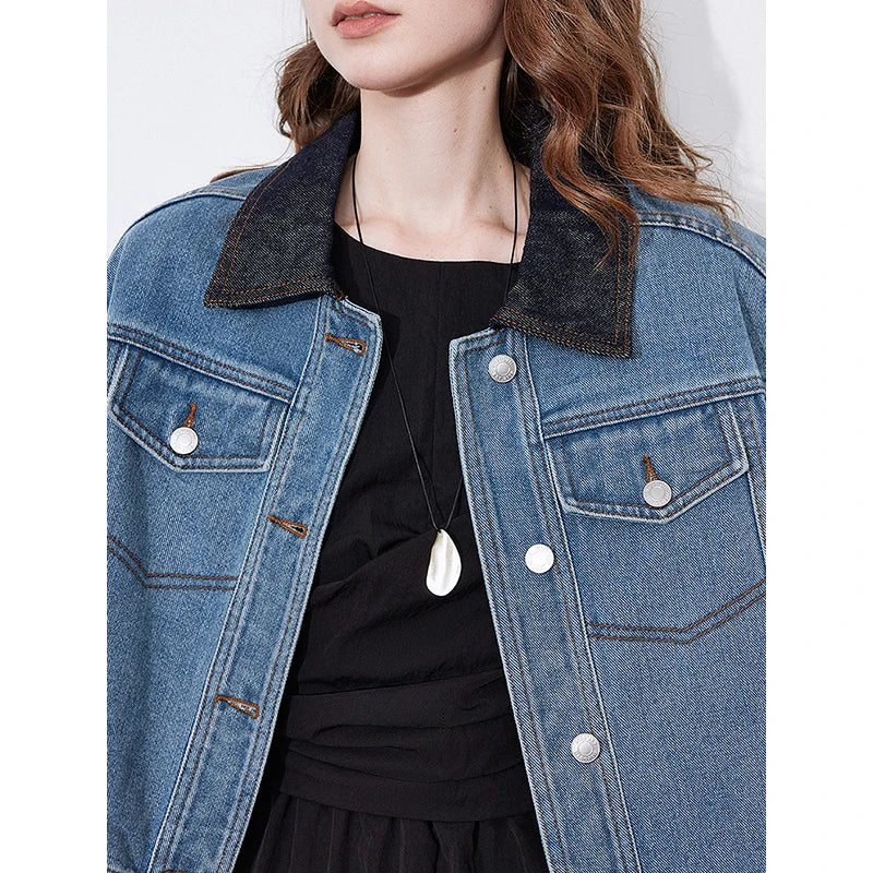 Contrasting Spring Button Denim Jacket