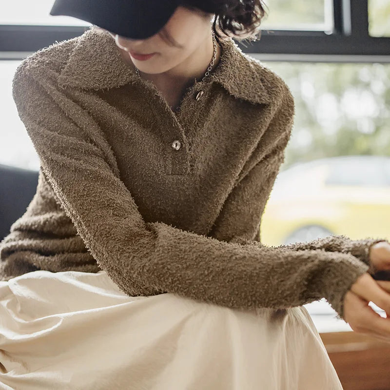 Warm Khaki Fleece Casual Stylish Sweater