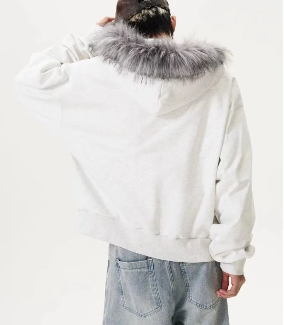 Autumn Japanese Edge Fur Collar Hoodied Sweatshirt