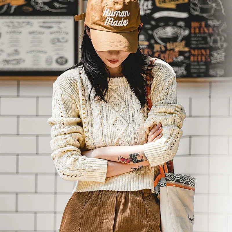 Autumn Winter Beige Cropped Sweater