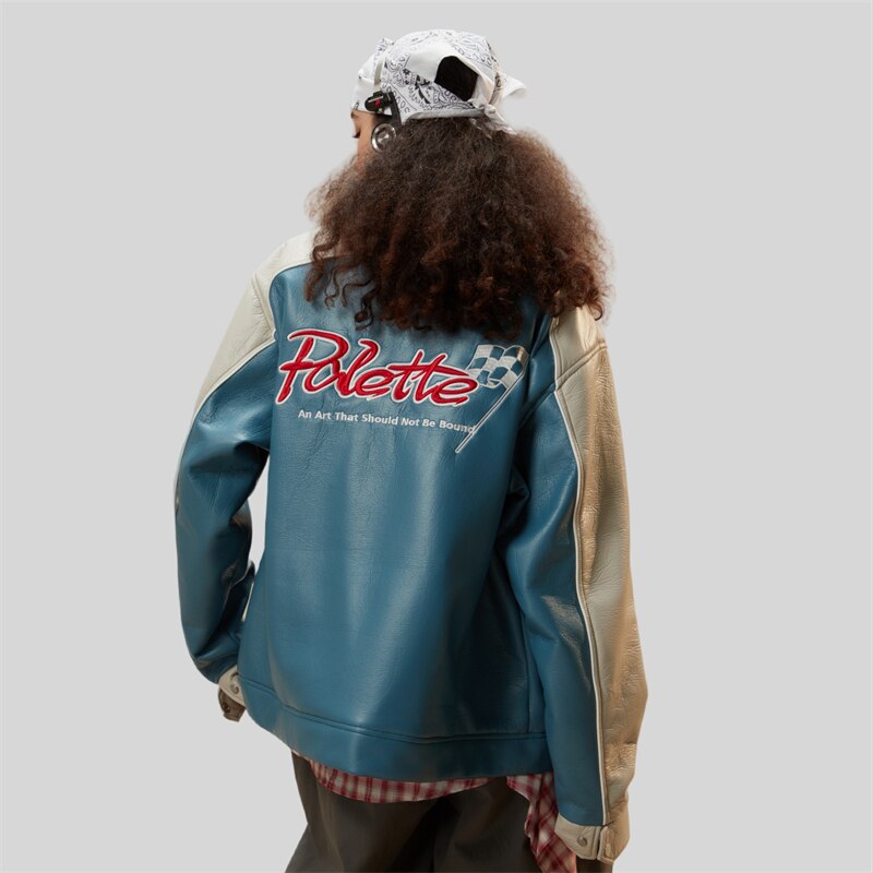 Waterproof Color block Leather Varsity Jacket