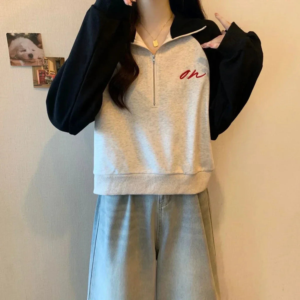 Chill Fit Loose Zipper Retro Long Sleeve Sweatshirt