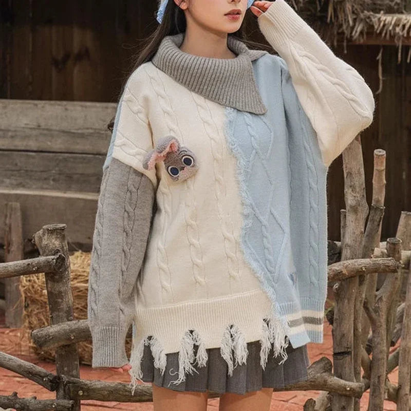Women Cozy Knit Half High Sweater
