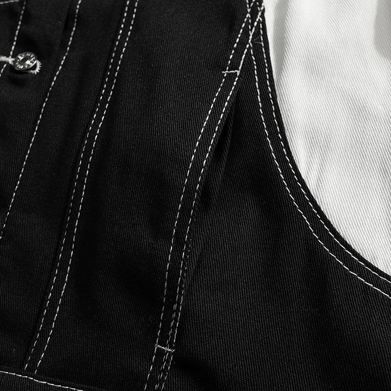 Black And White Color Blocking Denim Jacket