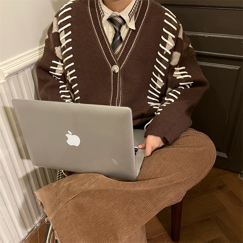 Plaid Stitched Cardigan