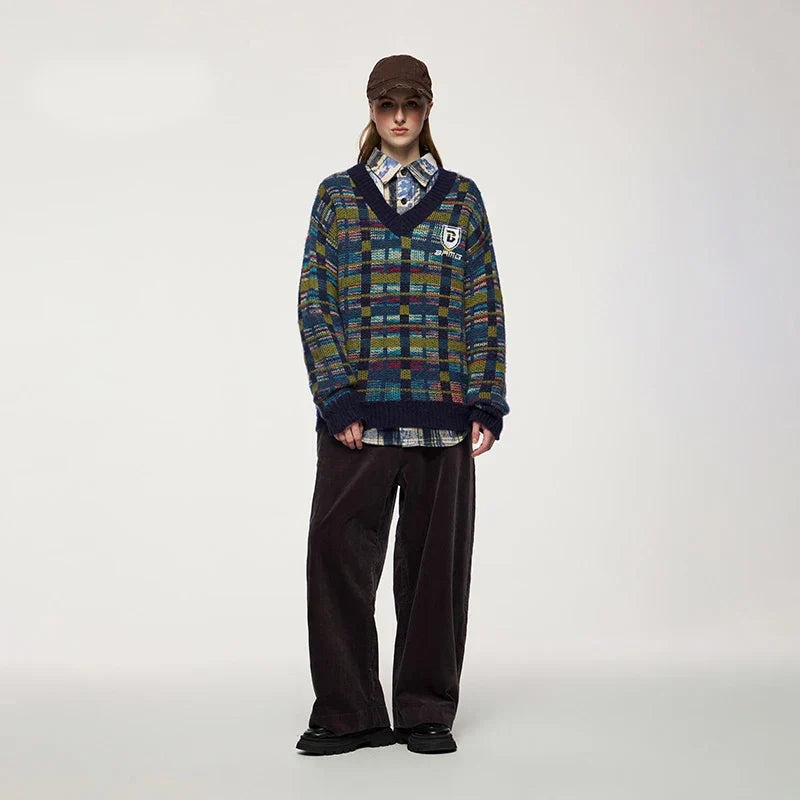 Checkered V-Neck Sweater