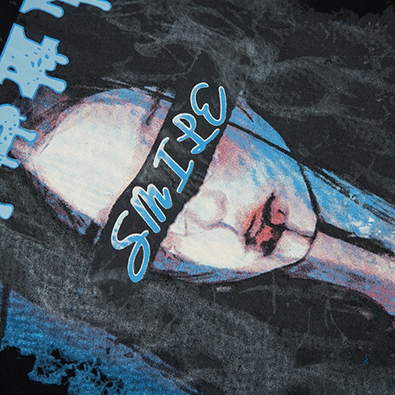 Oversized Cartoon Blindfolded Girl Sweatshirt