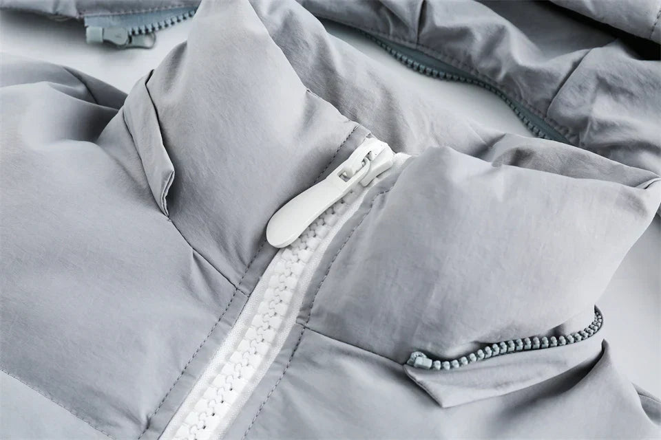 Solid Hooded Collar Puffer Jacket