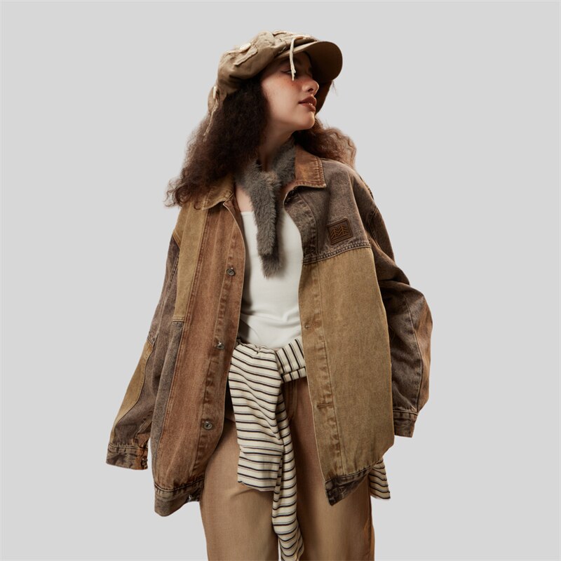 Stitching Coffee Denim Jacket