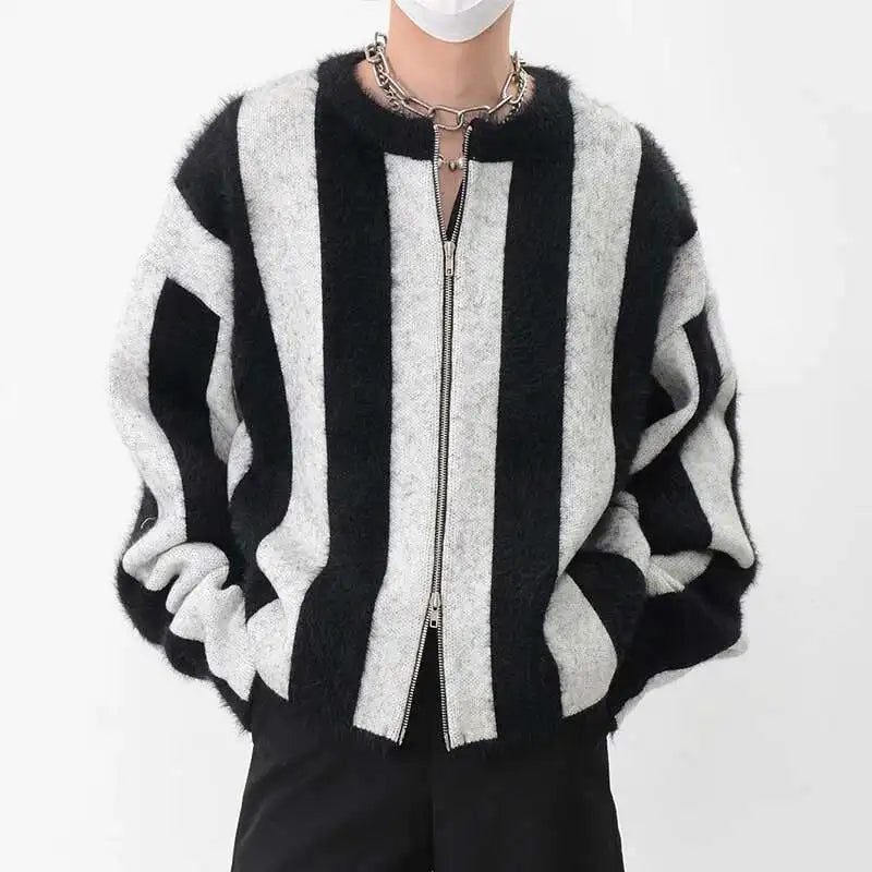 Contrasting Color Striped Knitted Sweater
