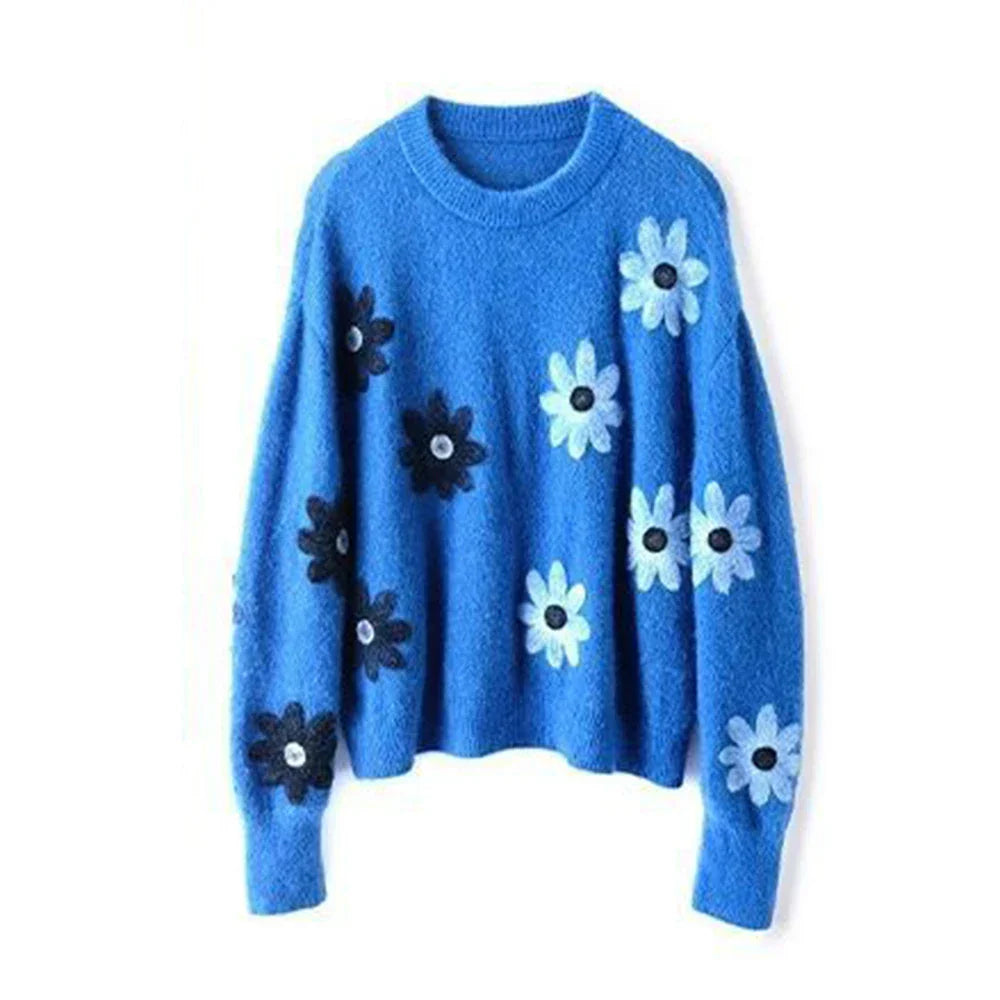 Luxury Blue Round Neck Pullover Sweater