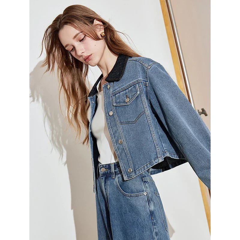 Contrasting Spring Button Denim Jacket