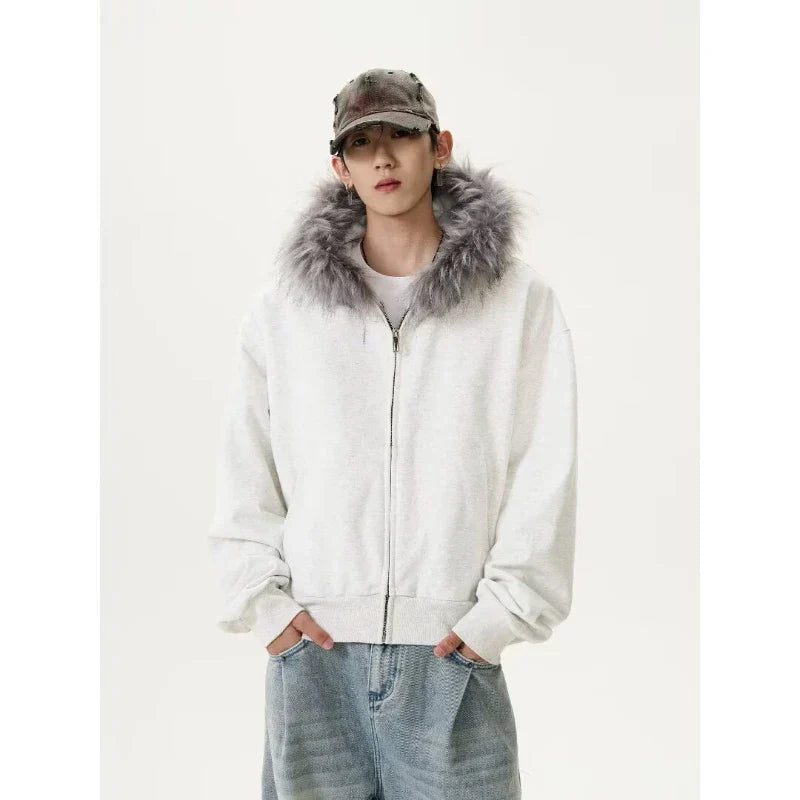 Autumn Japanese Edge Fur Collar Hoodied Sweatshirt