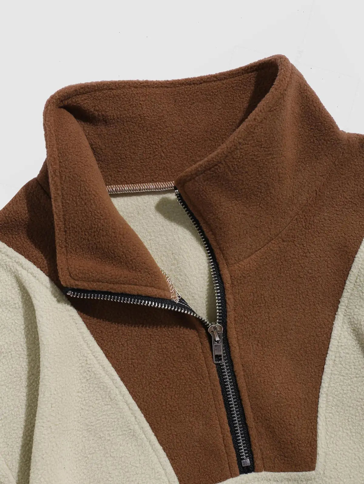 Colorblock Letter Embroidered Zip Sweatshirt