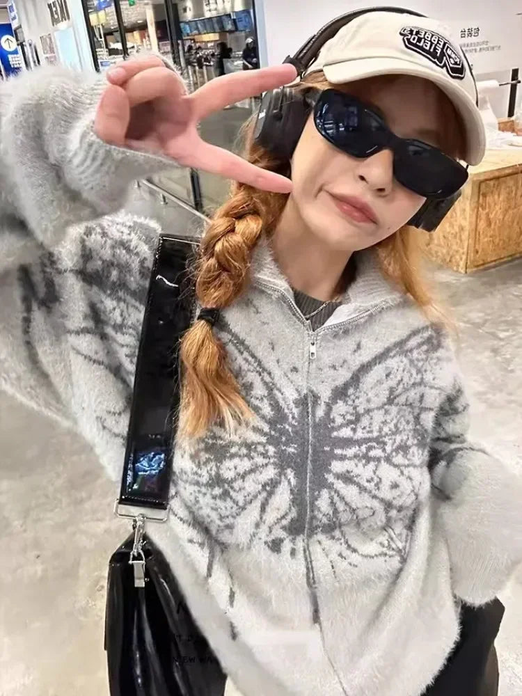 Splattered Butterfly High Collar Sweater