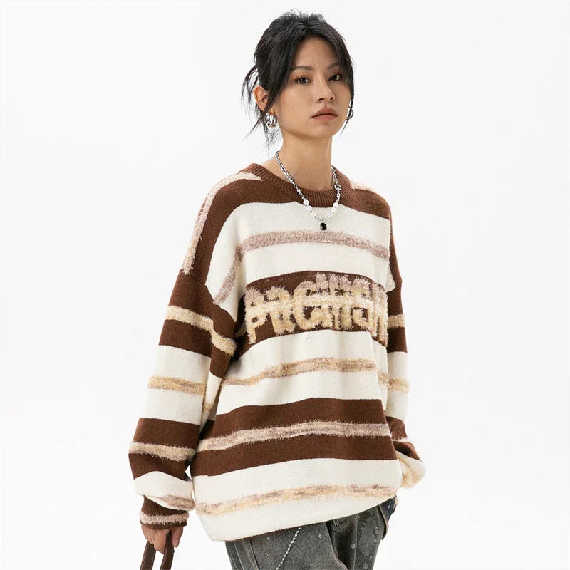 Striped Off-Shoulder Oversize Sweater