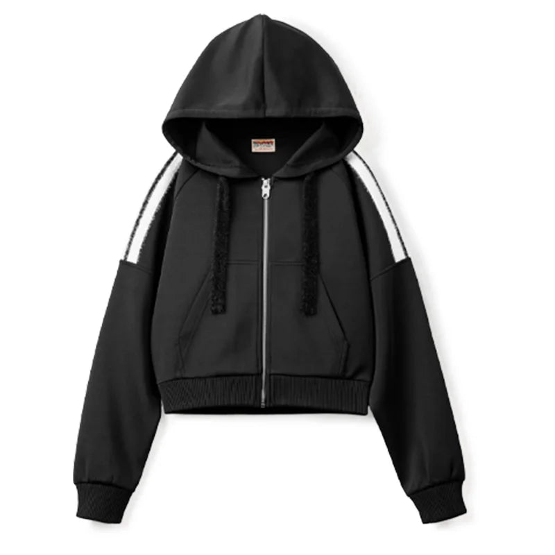 Black Striped Zipper Sweatshirt