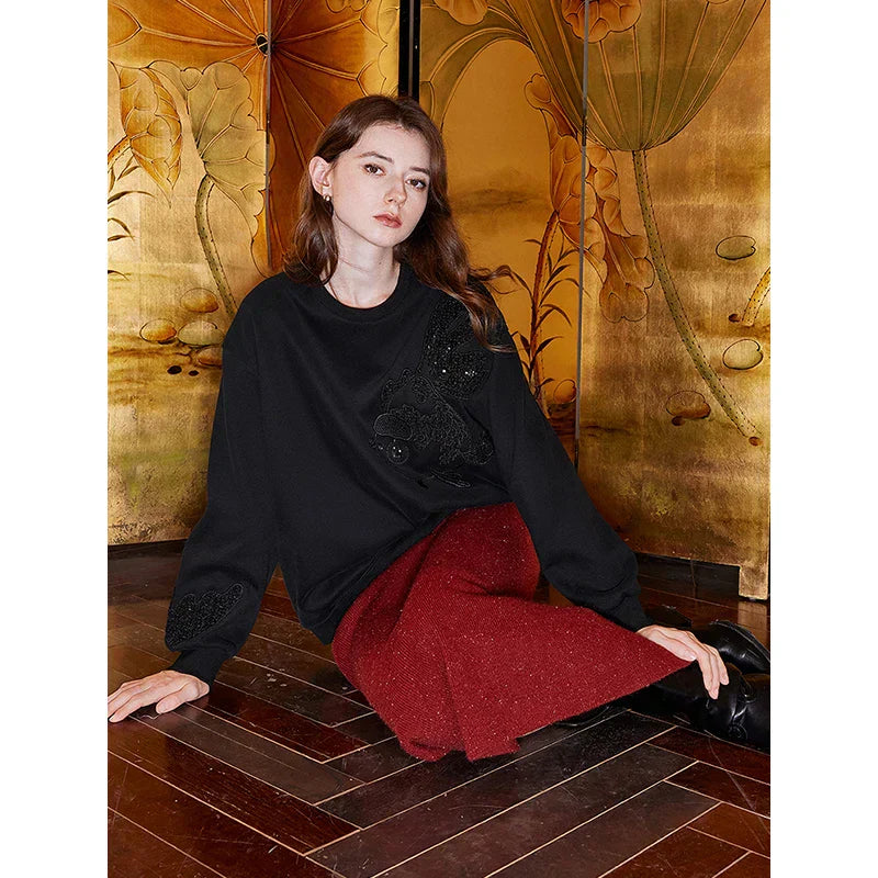 Cozy Embroidered Fleece Hoodie Sweatshirt