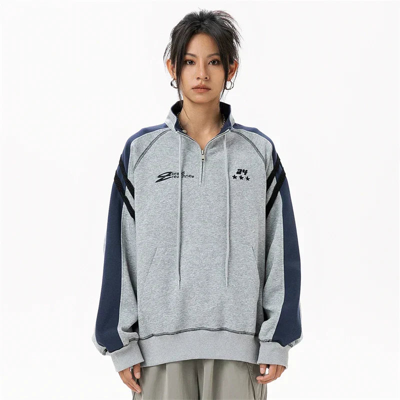 Harajuku Off-Shoulder Zipper Sweatshirt