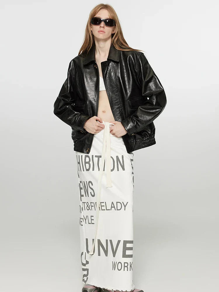 Women Brown Distressed PU Leather Jacket