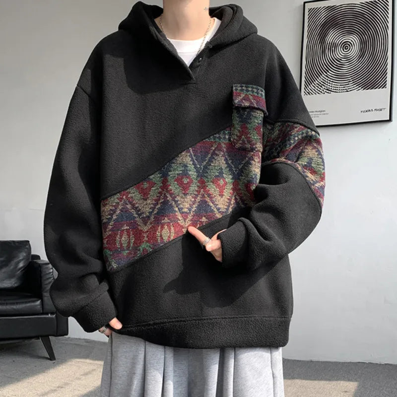 Contrast Color Patchwork Hoodie
