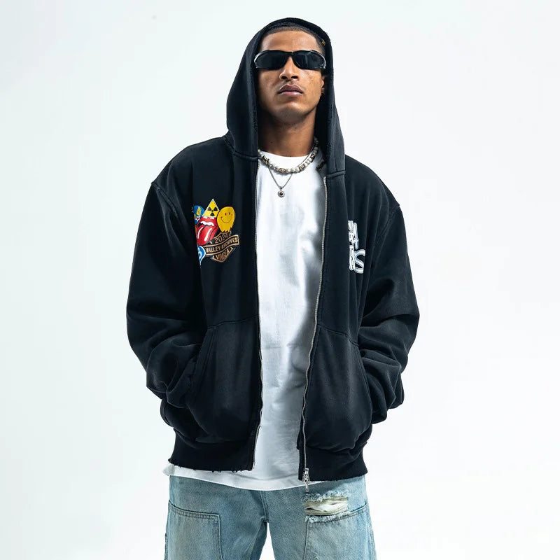 Cozy Bold American Style Painted Hoodied Sweatshirt