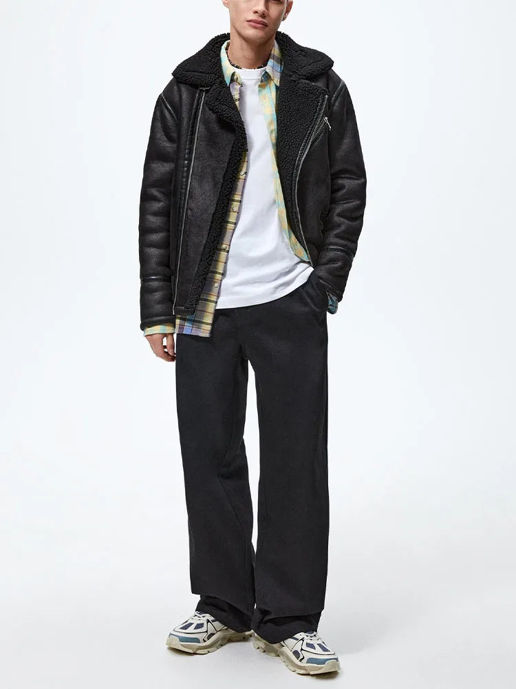 Warm Lapel Suede Motorcycle Jacket