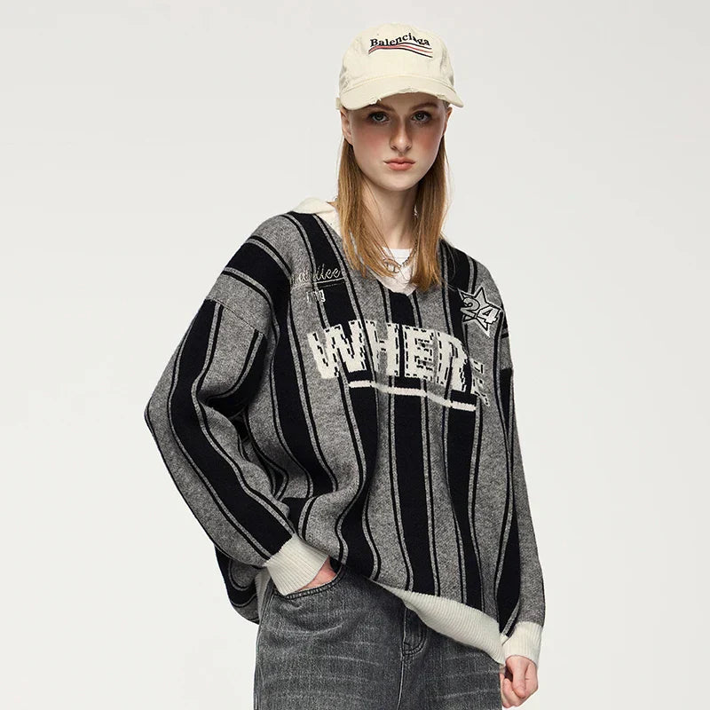 Striped Wheel Star Design Sweater