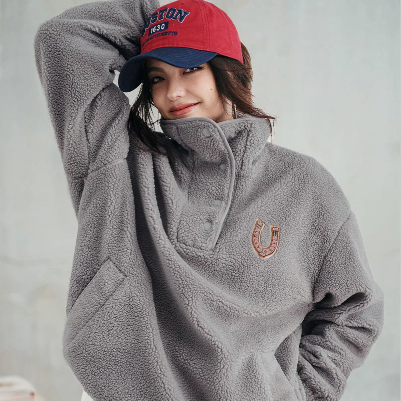 Cozy Polar Fleece Half Placket Sweatshirt