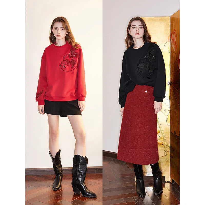 Cozy Embroidered Fleece Hoodie Sweatshirt