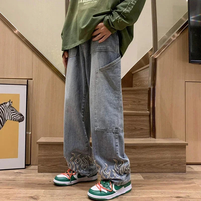 Flame Cuffed Wide-Leg Jeans