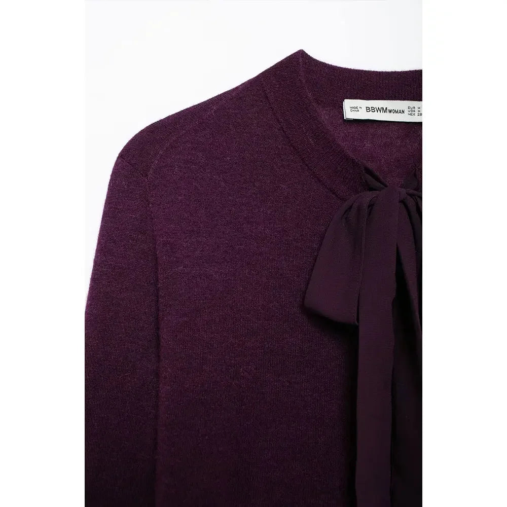 Purple Knitted Lace-Up Cardigans with Bowknot