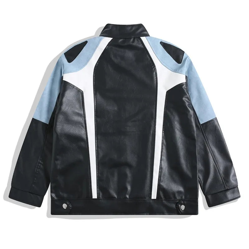 Vintage Patchwork Leather Jacket with Zipper