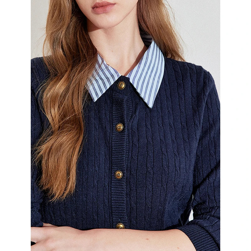 Navy Blue Knitted Button Cardigan
