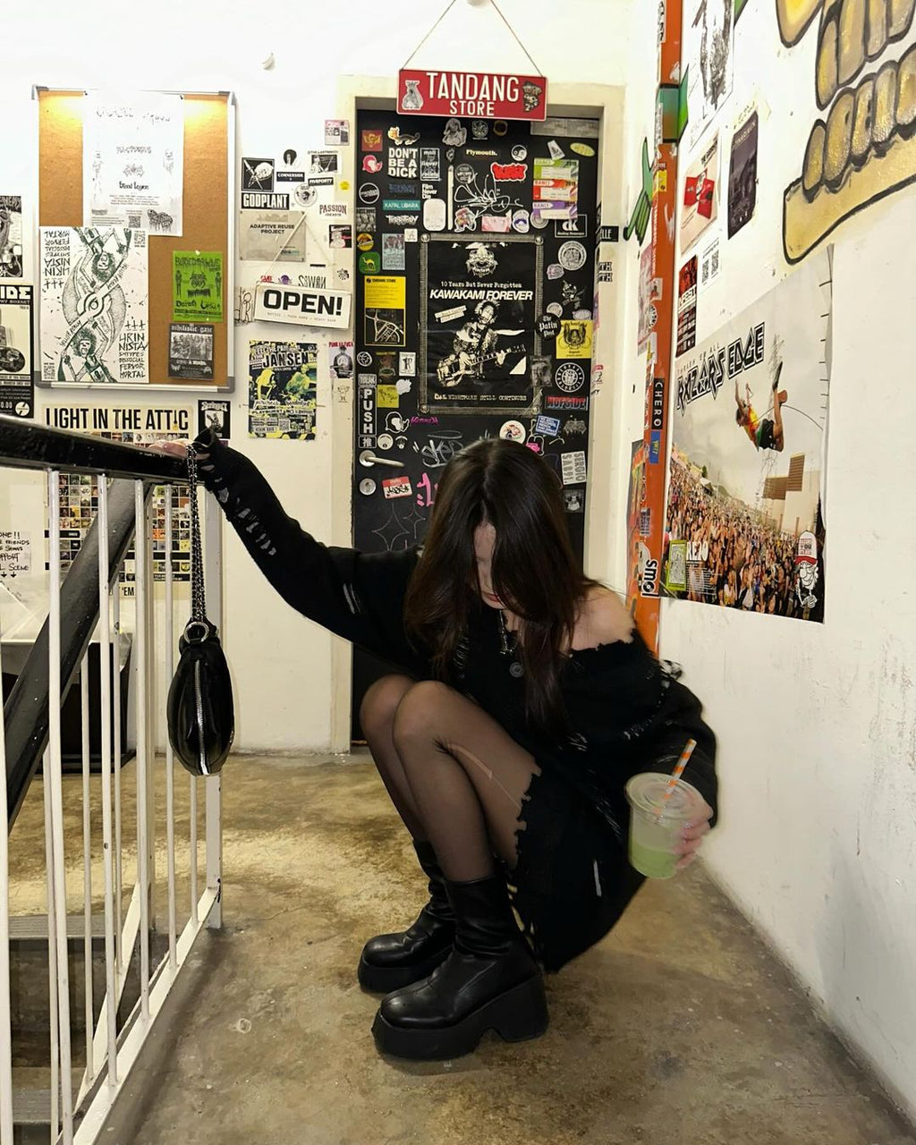 Stitched Turtleneck Black Sweater