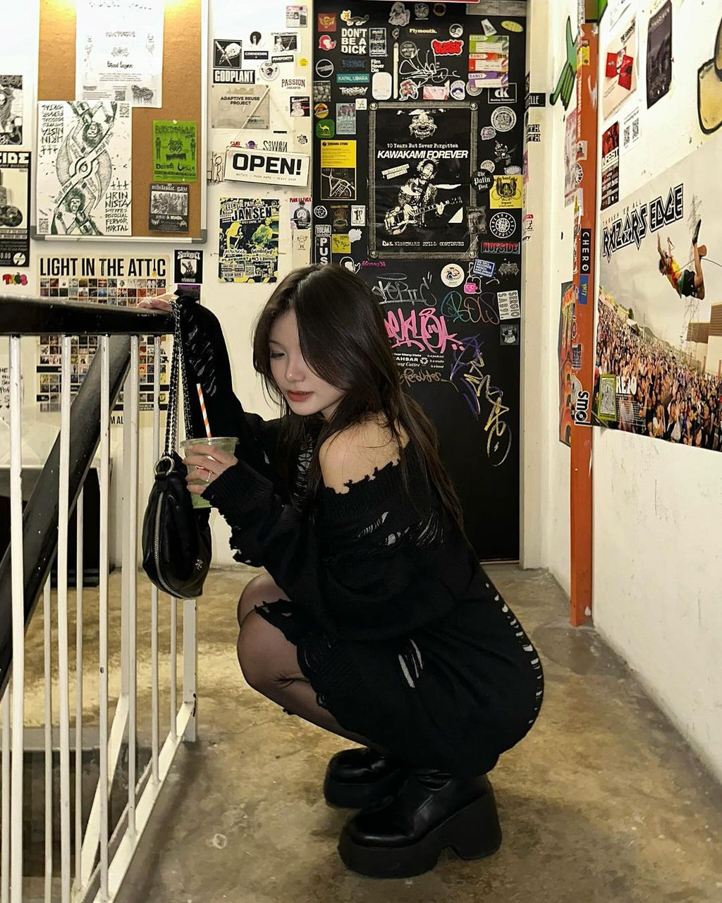 Stitched Turtleneck Black Sweater