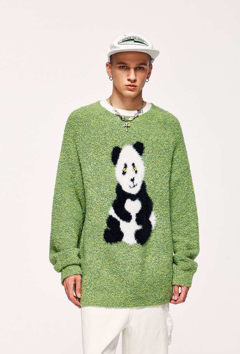 Loose Panda Knitted Fuzzy Sweater