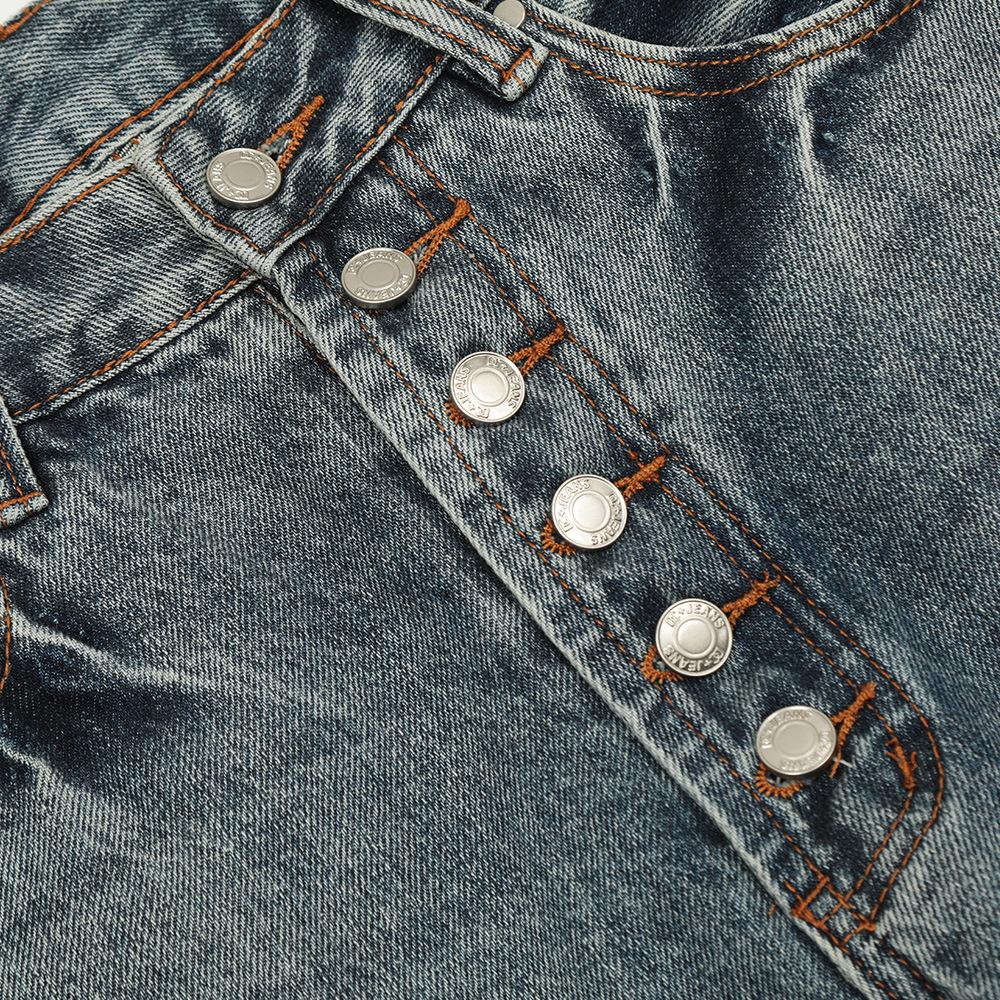 Distressed Button-Fly Denim Jeans