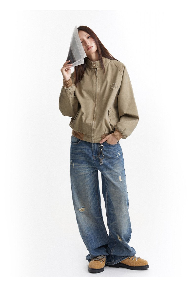 Retro Vintage Zip-Up Windbreaker Jacket