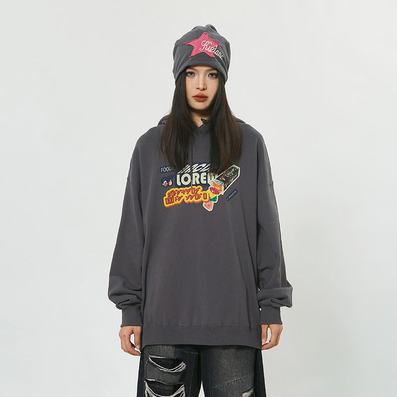 Letter Candy Print Oversized Hoodie