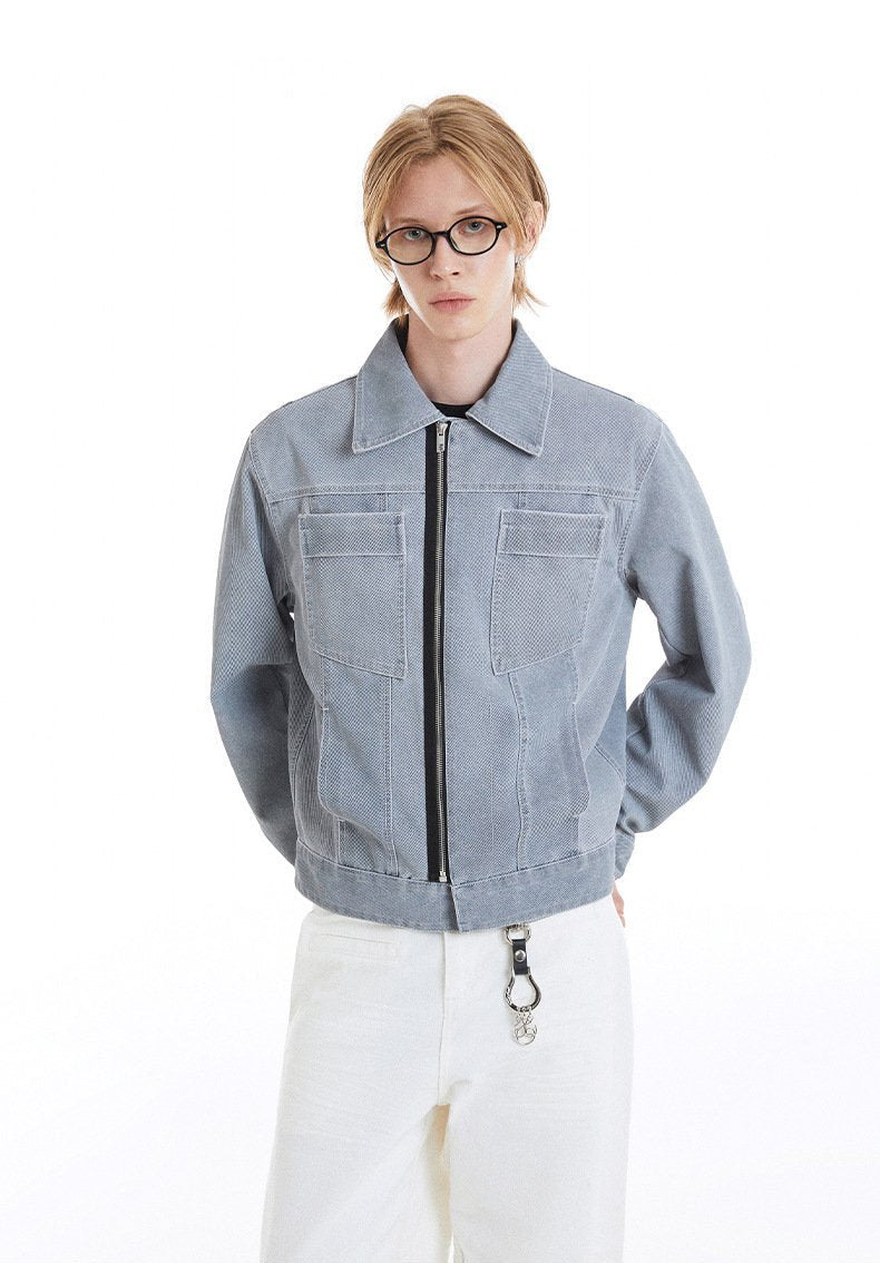Turn-down collar Zip-Up Denim Jacket