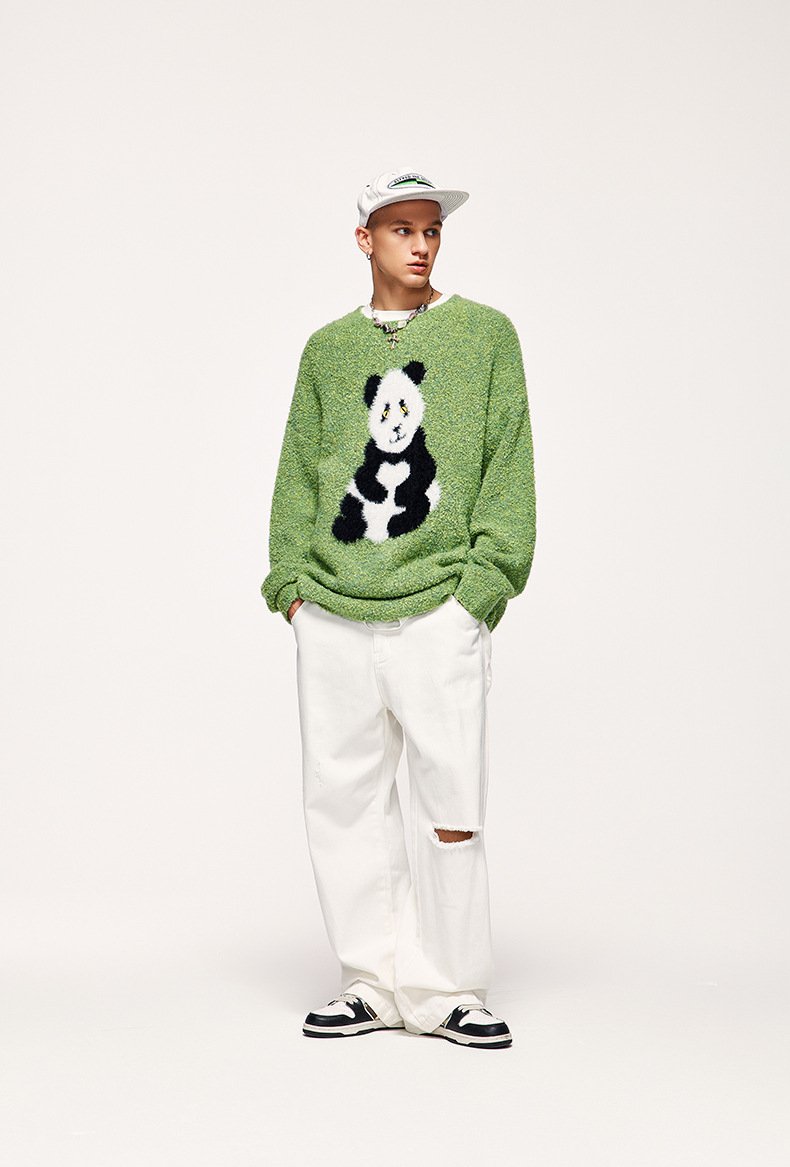 Loose Panda Knitted Fuzzy Sweater